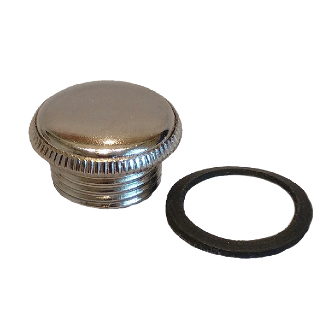 Handcrafted nickel-plated brass oil lamp filler plug with threaded design and accompanying gasket, part of Lamps & Lighting, Parts and Accessories, and Promo Eligible collections.