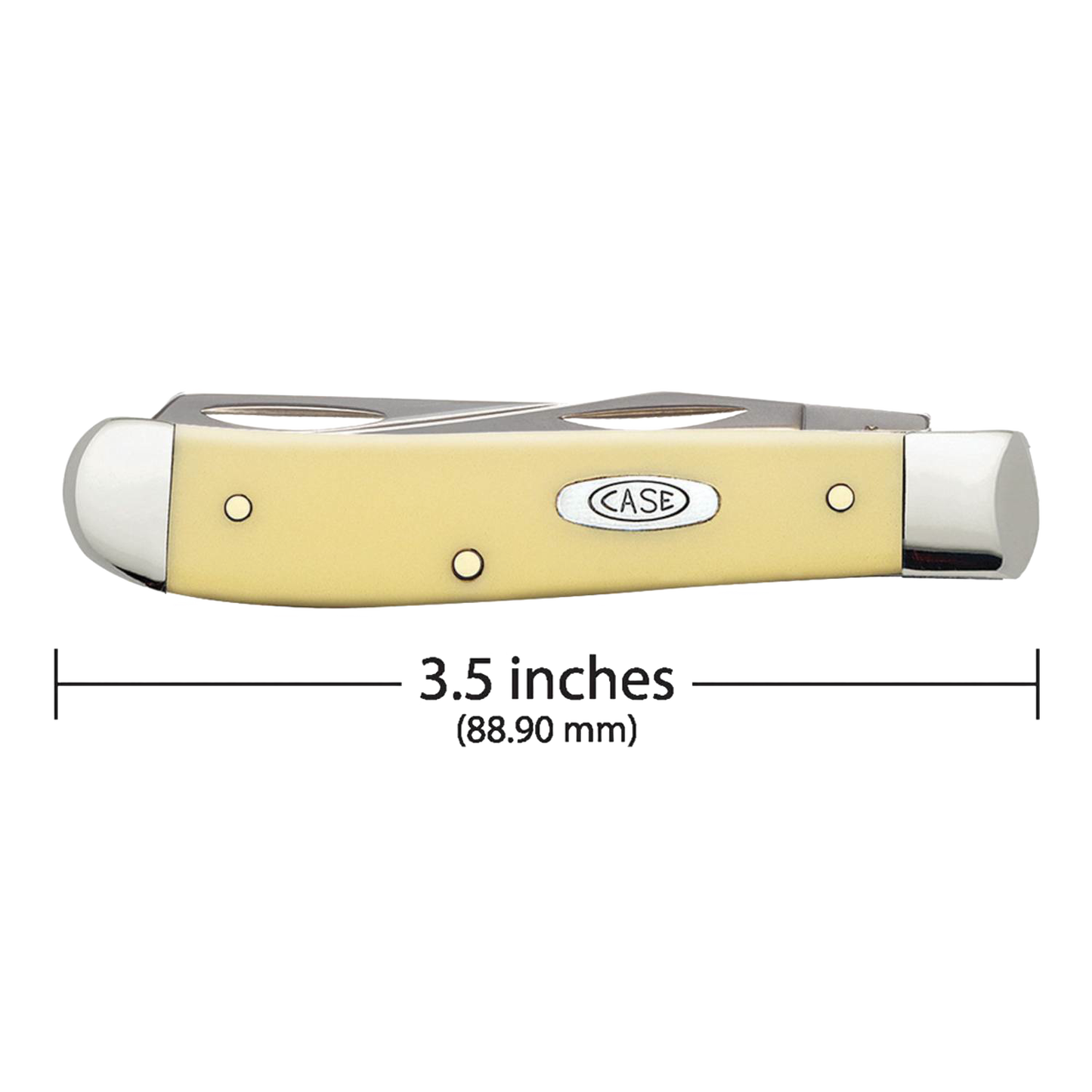 Compact pocket knife with a smooth brown synthetic handle, steel bolsters, and two blades, ideal for farm, garden, and tool use in USA Made, Traditional Pocket Knives collections.