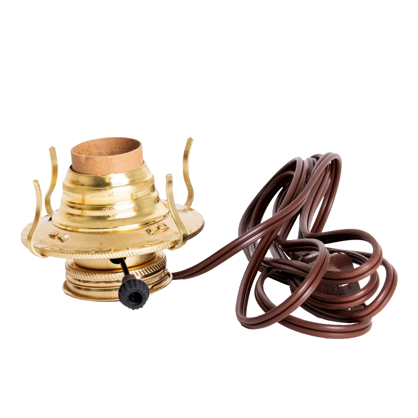 Unique handcrafted brass plated burner with electrified cord for oil lamps, designed for #2 collars, ideal for Lamps & Lighting, Parts and Accessories, and Electric Conversion collections.