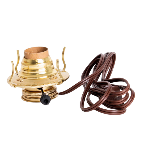 Unique handcrafted brass plated burner with electrified cord for oil lamps, designed for #2 collars, ideal for Lamps & Lighting, Parts and Accessories, and Electric Conversion collections.