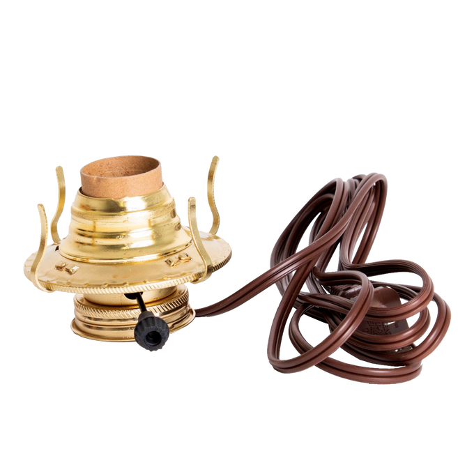 Unique handcrafted brass plated burner with electrified cord for oil lamps, designed for #2 collars, ideal for Lamps & Lighting, Parts and Accessories, and Electric Conversion collections.