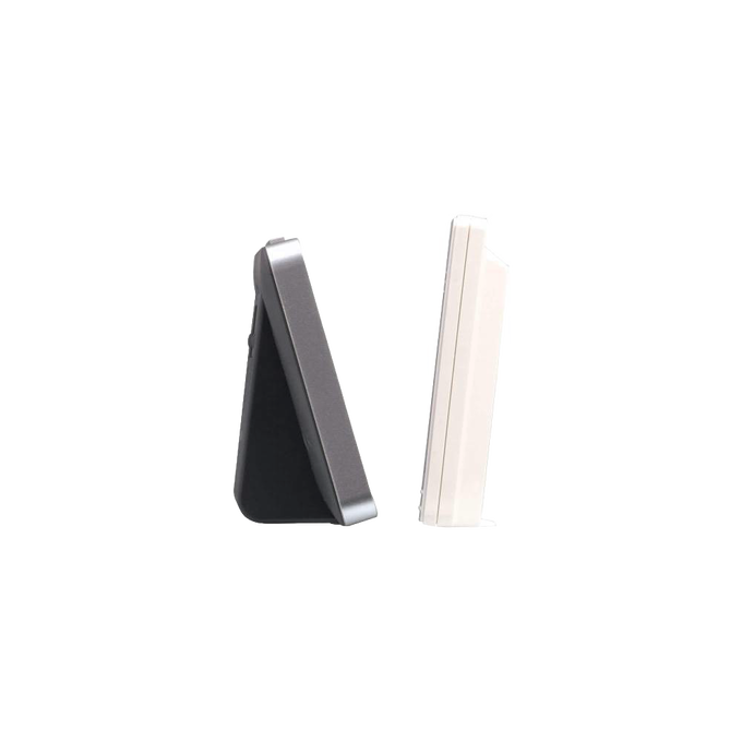 Two digital weather station units shown from a side view, featuring sleek designs in dark and light finishes, ideal for Home & Decor and Household Helpers collections.