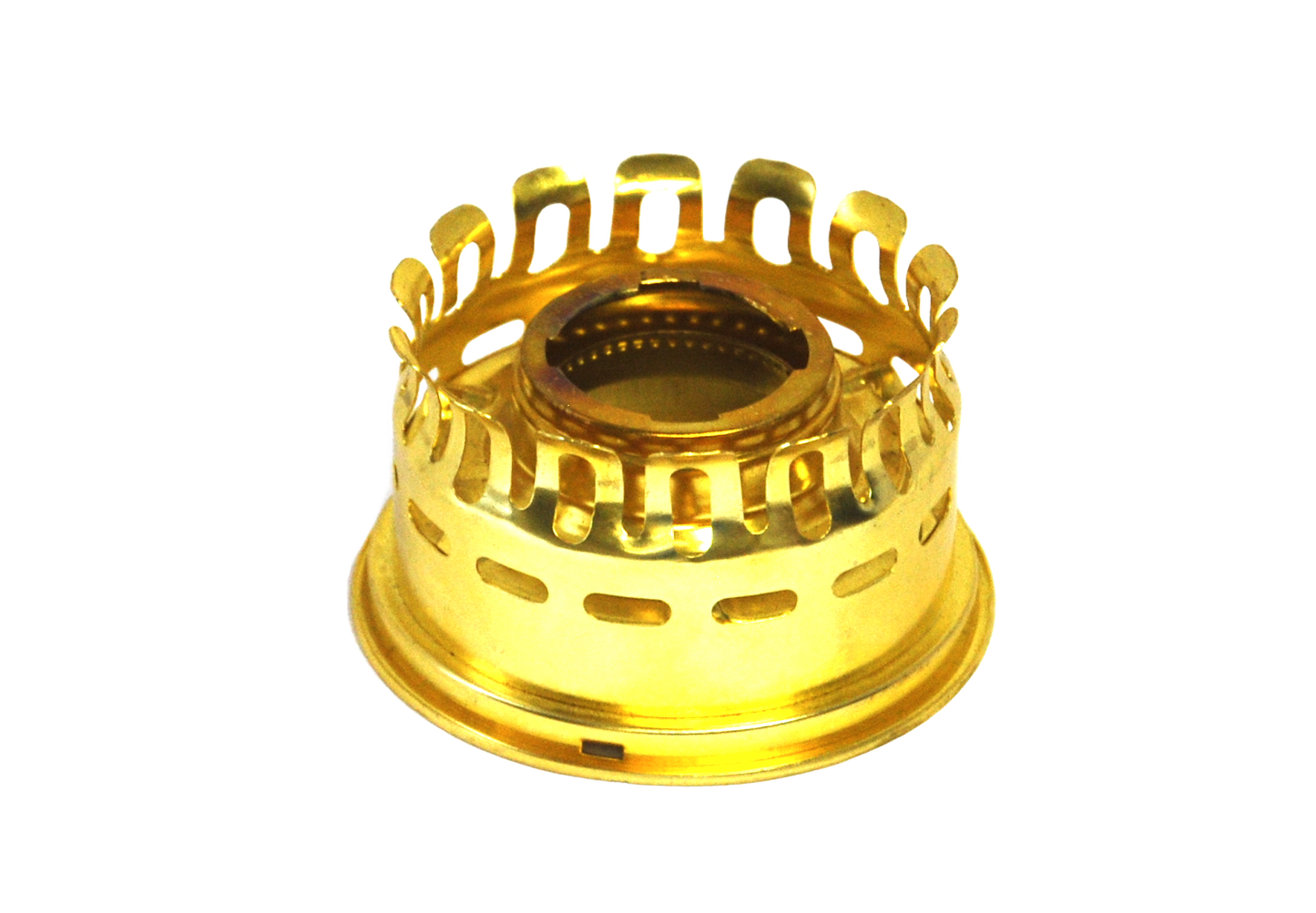 Polished brass heel-less lamp gallery top designed for oil lamp burners compatible with Aladdin models since 1917, featured in Lamps & Lighting, Parts and Accessories, Lamp Burners and Collars, Best Sellers, and Promo Eligible collections.