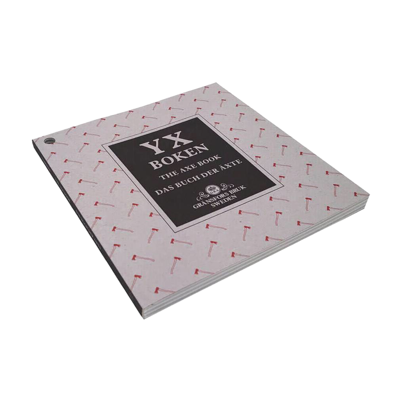 Square book titled "Yx Boken The Axe Book" with a pattern of small red axes on a light background, featuring information on axes, suitable for Farm, Garden & Tool and Books collections.