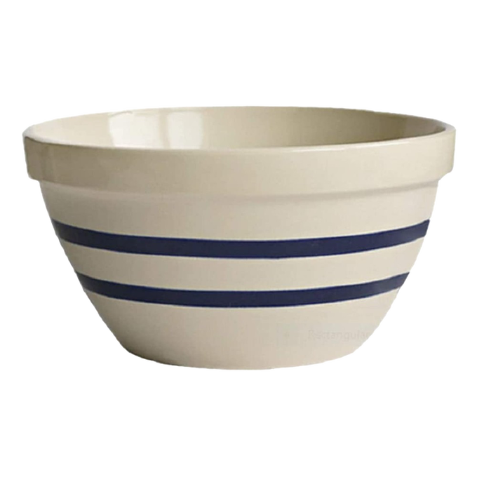 Handcrafted USA-made stoneware shoulder bowl with two navy blue stripes, durable and versatile for mixing, baking, serving, and part of Kitchen & Food, Cookware, Baking Supplies, and USA Made collections.