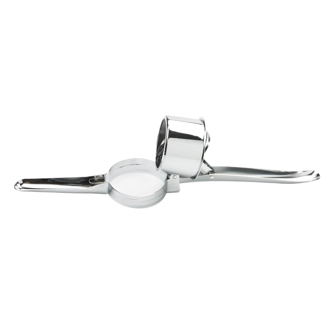 Polished metal potato ricer and fruit press with sturdy handles, designed to make food preparation easier, featured in Kitchen & Food, Kitchen Gadgets, and Best Sellers collections.