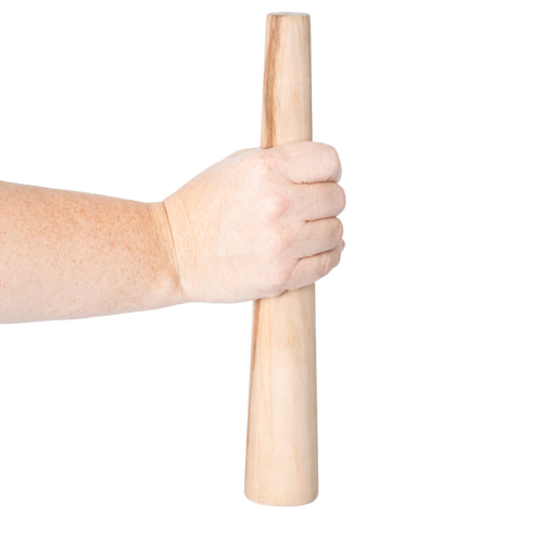 Handheld wooden stomper with a smooth natural finish, designed for tamping food in small crocks and jars, perfect for kitchen and food preservation tasks.
