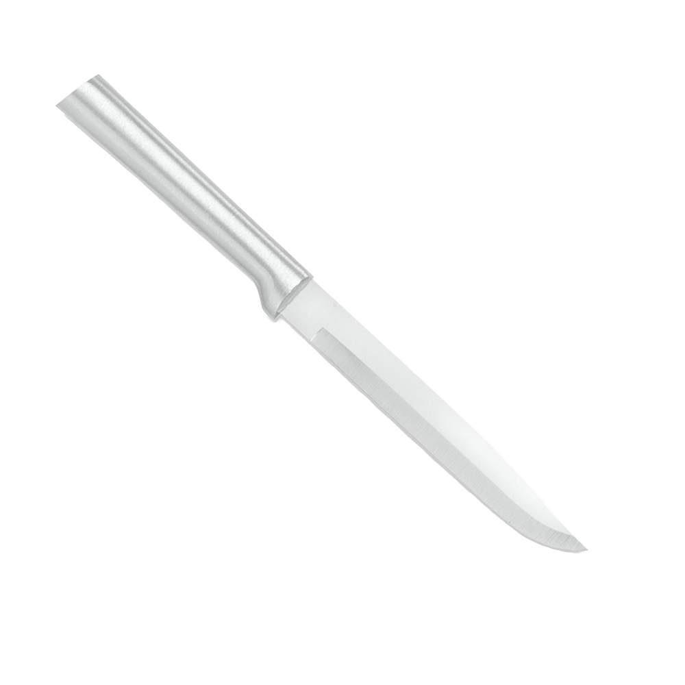 Handcrafted Rada steak and utility knife with a high carbon surgical steel blade and solid satin-finished recycled aluminum handle, made in USA, featured in Kitchen & Food collections.