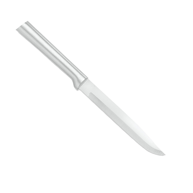 Handcrafted Rada steak and utility knife with a high carbon surgical steel blade and solid satin-finished recycled aluminum handle, made in USA, featured in Kitchen & Food collections.