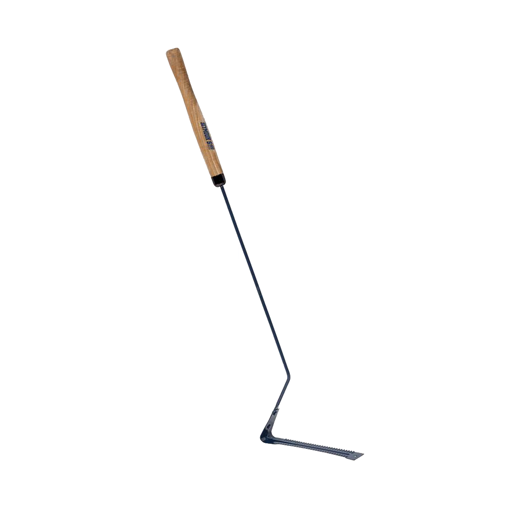 Durable serrated steel grass whip with hardwood handle and angled head for trimming weeds and overgrown grass, ideal for farm, garden, and lawncare tasks in best sellers and promo collections.