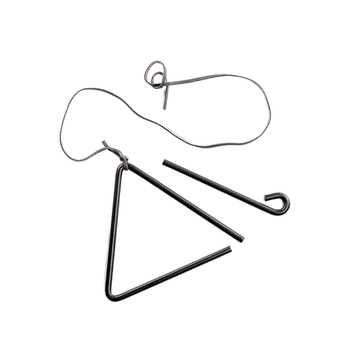 Steel triangle dinner bell with striker and black leather hanging strap, handcrafted for home and decor use, featured in best sellers and promo eligible collections.