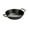 Round black cast iron pan with short side handles, handcrafted for durability, suitable for Kitchen & Food, Cookware, Cast Iron, Best Sellers, and Promo Eligible collections.