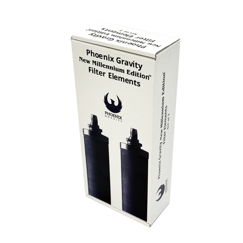 Box package featuring two black synthetic filter elements for gravity water systems, suited for Appliances, Water Heating and Treatment, Berkey Water Filters, Best Sellers, and Promo Eligible collections.