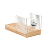 Wooden bread slicing guide with clear acrylic panels for even slices, featuring removable crumb tray, designed for consistent bread cutting in Kitchen & Food and Bread Making Supplies collections.