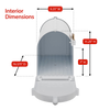 Open white and gold mailbox showing interior dimensions with measurements marked for width, height, and depth, crafted in USA for Home & Decor and Mailboxes collections.
