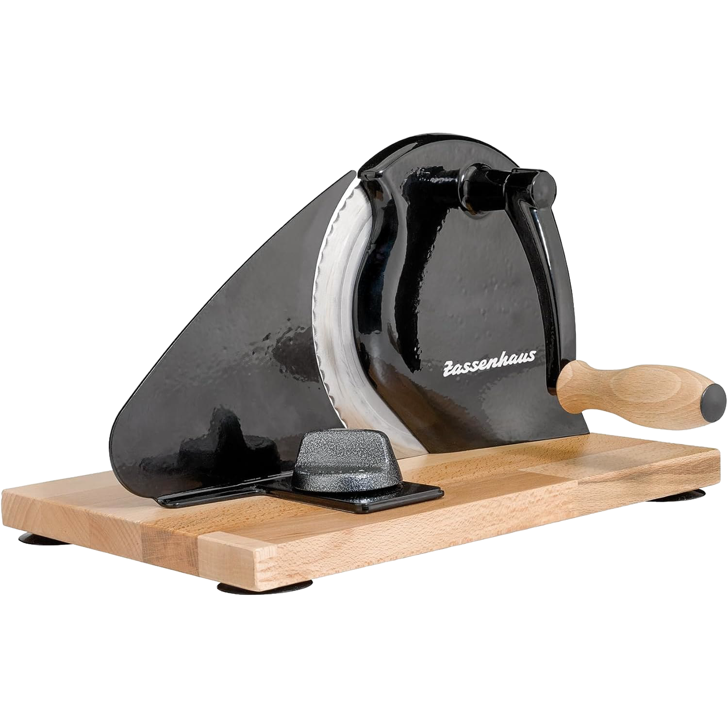 Manual bread slicer with easy hand crank and wooden handle, featuring a high-quality stainless steel circular blade mounted on a sturdy wooden base, ideal for Kitchen & Food, Choppers and Cutters, Best Sellers, and Bread Making Supplies collections.