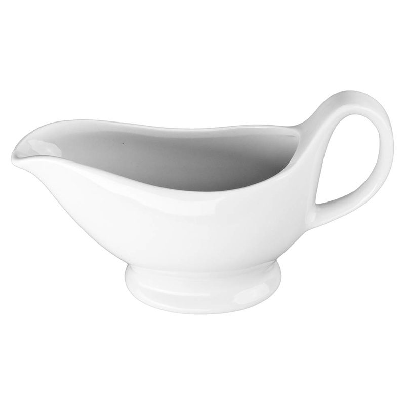 Sleek porcelain sauce boat with a comfortable handle and pouring spout, lightweight and non-absorbent, designed for Kitchen & Food, Storage and Serving, and Best Sellers collections.
