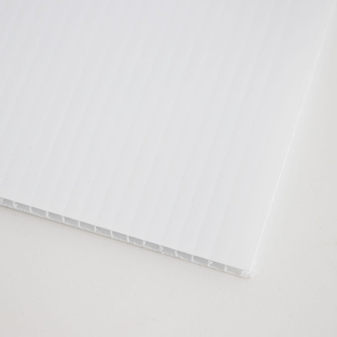 Close-up of a white Coroplast debris board made in USA, Amish handcrafted, designed to fit a 5-frame screen base for beekeeping supplies and hive monitoring.