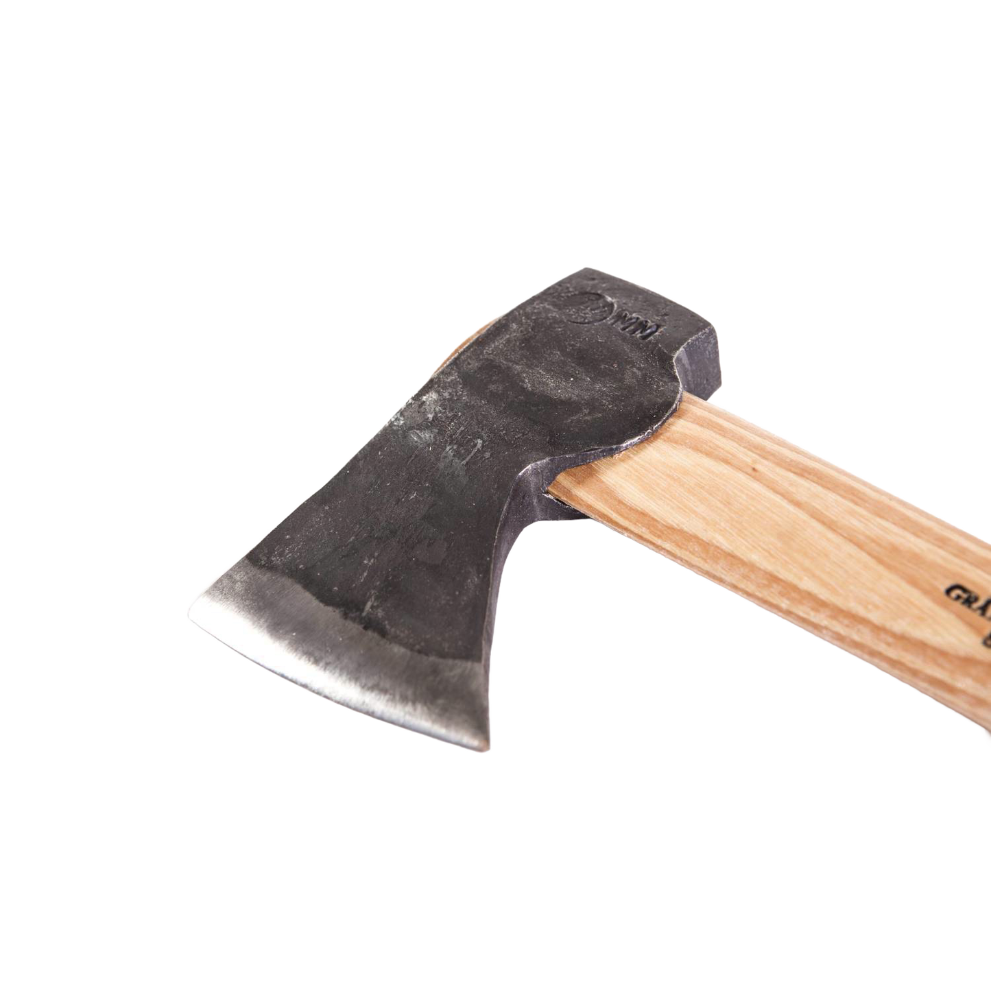 Compact handcrafted wildlife hatchet with a tempered Swedish steel blade and smooth wooden handle, ideal for farm, garden, woodworking, and outdoor tool collections.