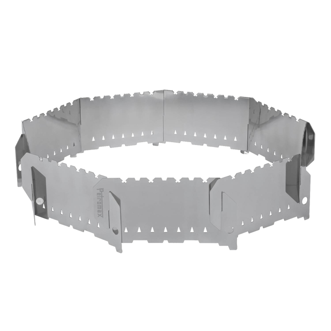 Stainless steel windbreak designed to protect outdoor fire bowls and Dutch ovens from wind, ideal for Farm, Garden & Tool, Camping, Best Sellers, and Promo Eligible collections.