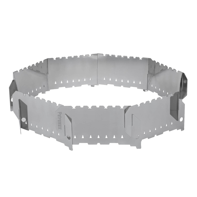 Stainless steel windbreak designed to protect outdoor fire bowls and Dutch ovens from wind, ideal for Farm, Garden & Tool, Camping, Best Sellers, and Promo Eligible collections.