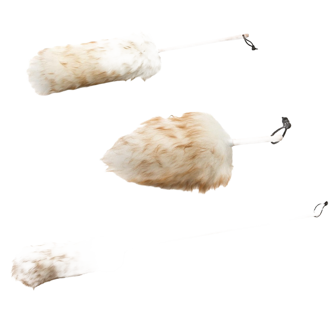 Set of handcrafted lamb's wool dusters with natural wooden handles, designed for effective dust attraction and gentle cleaning, part of Home & Decor and USA Made collections.
