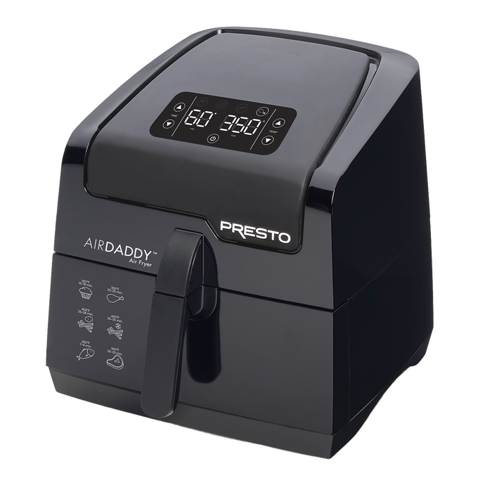 Sleek black digital air fryer with large 4.2-quart removable basket, touch control panel, and preset cooking icons, ideal for Kitchen & Food, Kitchen Gadgets, and Best Sellers collections.