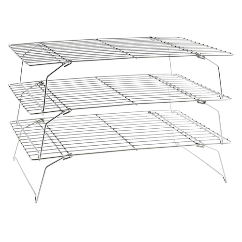 Sturdy handcrafted three-tier stackable and collapsible cooling rack made of metal wire, perfect for Kitchen & Food, Baking Supplies, Cookware, Kitchen Gadgets, and Best Sellers collections.