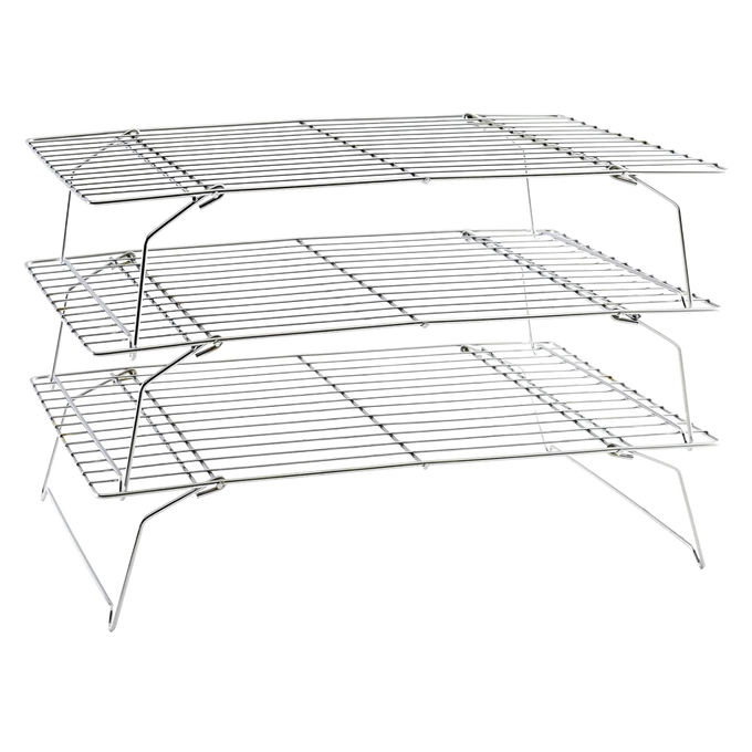 Sturdy handcrafted three-tier stackable and collapsible cooling rack made of metal wire, perfect for Kitchen & Food, Baking Supplies, Cookware, Kitchen Gadgets, and Best Sellers collections.