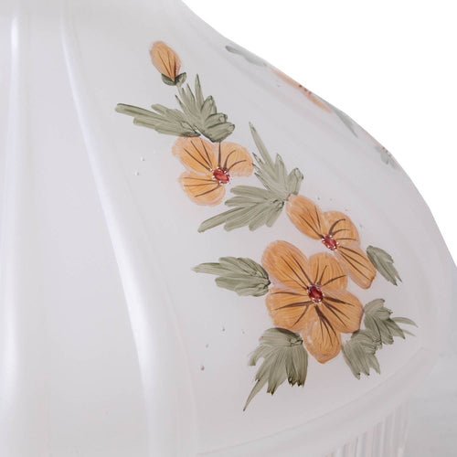 Hand-painted glass oil lamp shade featuring delicate orange buttercup flowers and green leaves, designed for lamps with 10-inch shade rings, in Lamps & Lighting and Best Sellers collections.