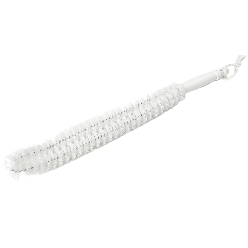 Flexible white bristle brush with a long handle designed for cleaning lower lint dryer traps, handcrafted and made in the USA, ideal for household cleaning and home decor collections.