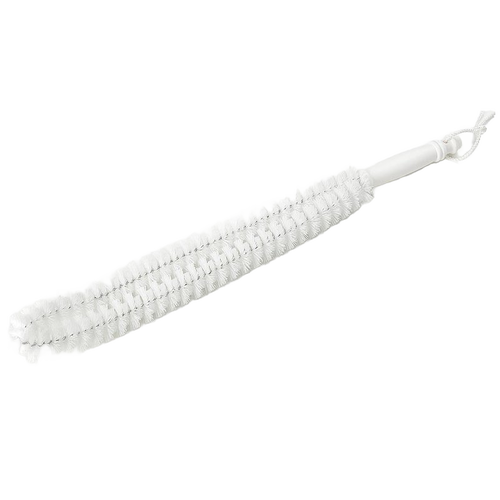 Flexible white bristle brush with a long handle designed for cleaning lower lint dryer traps, handcrafted and made in the USA, ideal for household cleaning and home decor collections.
