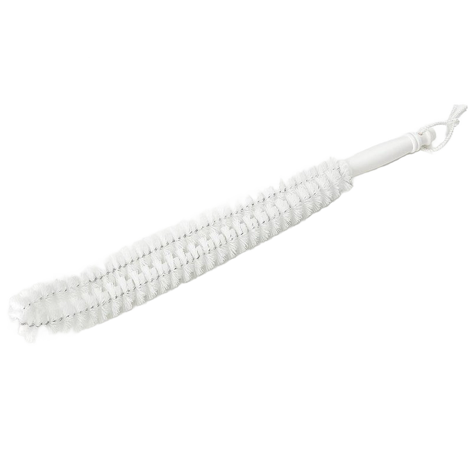 Flexible white bristle brush with a long handle designed for cleaning lower lint dryer traps, handcrafted and made in the USA, ideal for household cleaning and home decor collections.