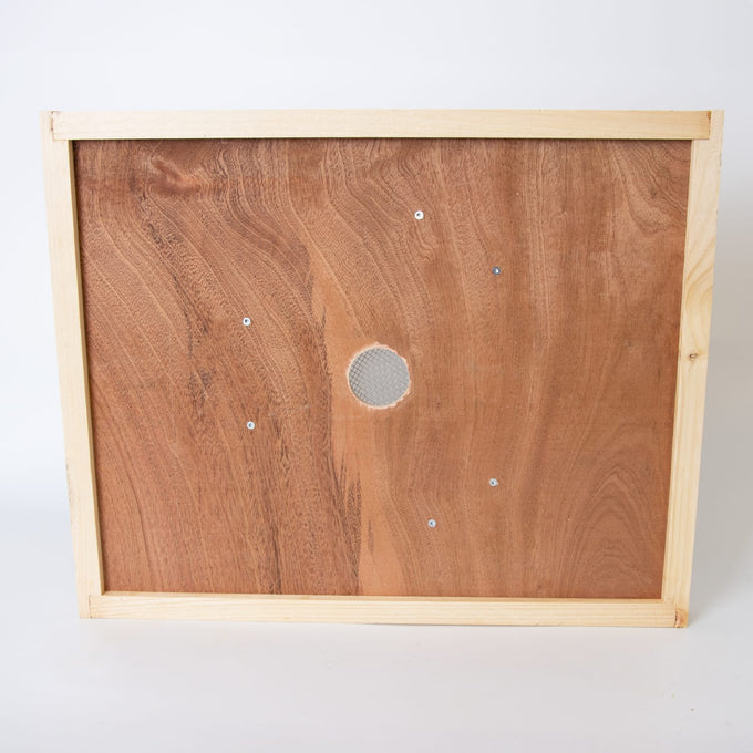 Handcrafted 8-frame wooden bee escape board made in USA with a central fine mesh vent, designed for chemical-free honey harvesting, included in Farm, Garden & Tool and Beekeeping Supplies collections.