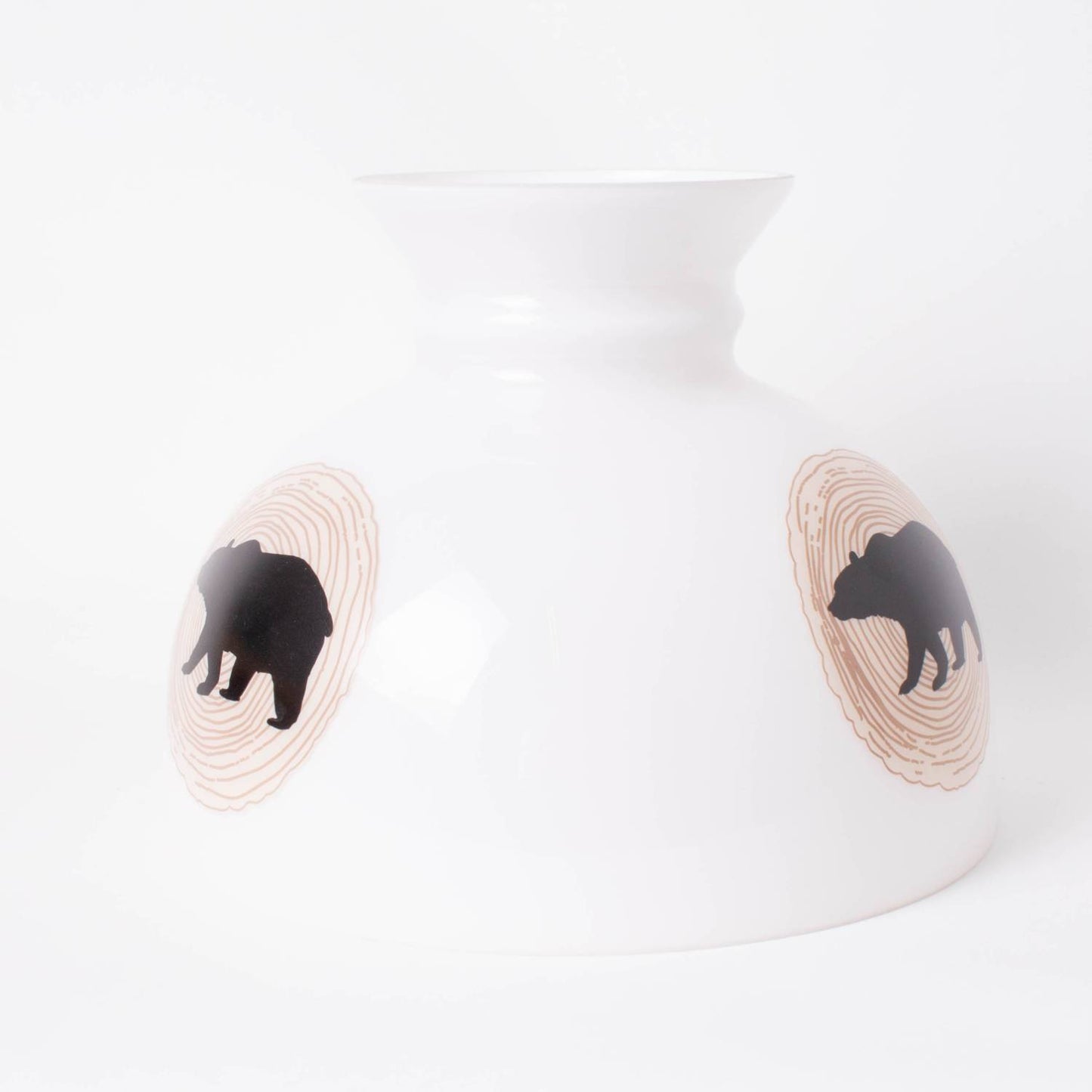 Handcrafted 10-inch glass lamp shade featuring black bear silhouettes set inside natural wood grain circles, part of Lamps & Lighting, Parts and Accessories, Lamp Shades, Best Sellers, and Promo Eligible collections.