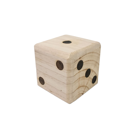 Handcrafted wooden yard die with natural kiln-dried wood and dark round pips, designed for outdoor family games, part of Toys, Books & Games, Lawn Games, and Best Sellers collections.