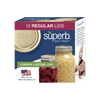 Box of twelve gold-tone regular mouth canning jar lids featuring embossed branding and engineered for durability, part of USA made kitchen and food preservation collections.