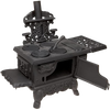 Miniature cast iron wood cook stove replica with working oven doors, removable lids, lid lifter, two pots, skillet, and coal hod, designed for Toys, Books & Games, Children's Toys, and Indoor Play collections.