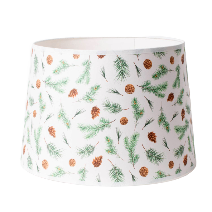 Traditional parchment lamp shade featuring a delicate pine bough and pinecone print, handcrafted to enhance warm lighting in lamps and lighting, parts and accessories collections.