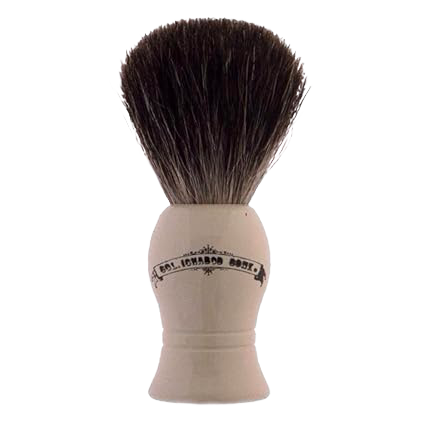 Shaving brush featuring soft, genuine animal hairs with a smooth, light-colored plastic handle, designed for rich lather and included in Health & Wellness and Grooming collections.