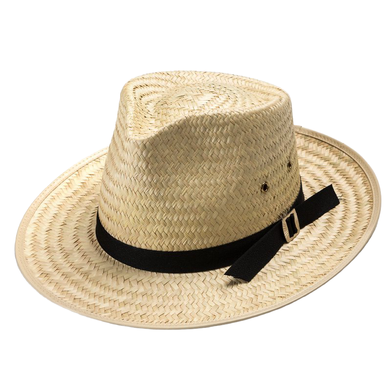 Handcrafted sunset straw hat with a pinched front, featuring a 3-inch brim and black band, made in USA, Amish made, perfect for Health & Wellness, Clothing and Accessories, USA Made, Amish Made, Best Sellers, and Promo Eligible collections.