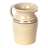 Handcrafted USA made durable glazed stoneware pitcher in cream with dual blue stripes, perfect for serving drinks or as an elegant vase, featured in Kitchen & Food and Dinnerware collections.