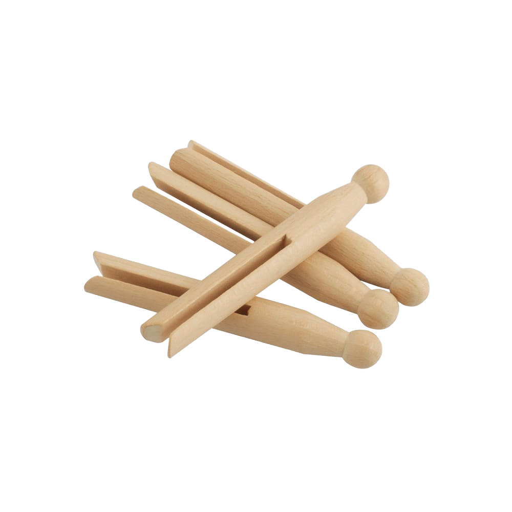 Handcrafted wooden clothespins with a smooth finish and one-piece natural tension design, durable for outdoor laundry use, featured in Home & Decor, Laundry Supplies, and Best Sellers collections.