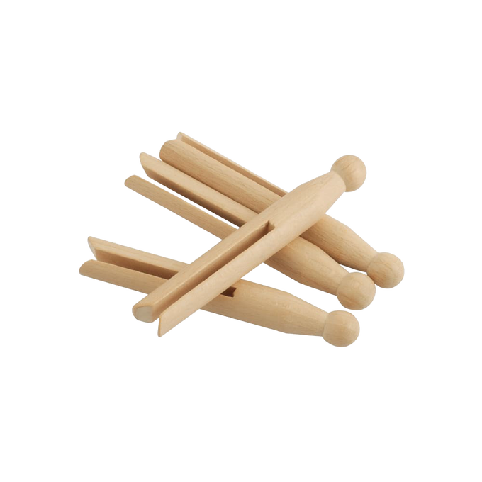 Handcrafted wooden clothespins with a smooth finish and one-piece natural tension design, durable for outdoor laundry use, featured in Home & Decor, Laundry Supplies, and Best Sellers collections.