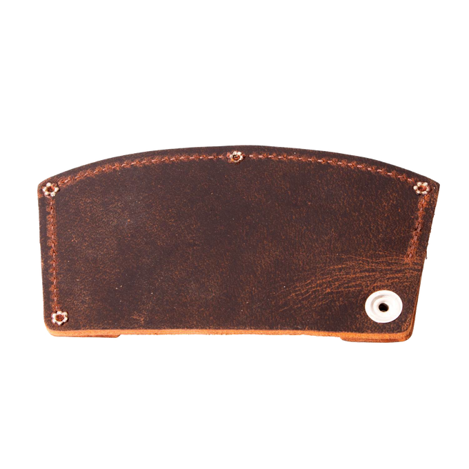 Handmade full-grain American leather axe blade guard with a snap closure, crafted in the USA and ideal for Farm, Garden & Tool, Knives & Axes, and Accessories collections.