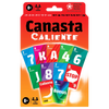 Brightly colored Canasta Caliente card game deck with custom cards including numbers, letters, special Caliente and Bonus cards, perfect for kids and families in games and puzzles collections.