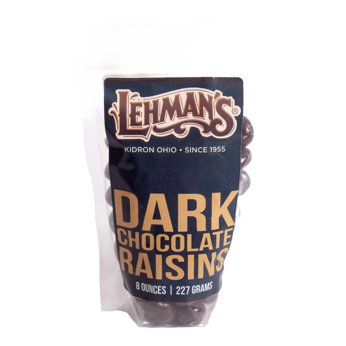 Resealable bag of handcrafted dark chocolate covered raisins, made in USA, ideal for snacking and featured in Kitchen & Food, Snacks and Sweets, Candy, USA Made, and Best Sellers collections.