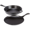 Handcrafted black cast iron skillet and griddle set, made in USA, ideal for Kitchen & Food, Cookware, Cast Iron, and Best Sellers collections.