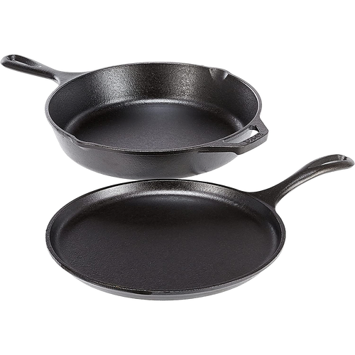 Handcrafted black cast iron skillet and griddle set, made in USA, ideal for Kitchen & Food, Cookware, Cast Iron, and Best Sellers collections.
