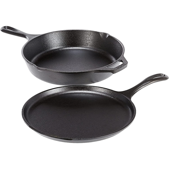 Handcrafted black cast iron skillet and griddle set, made in USA, ideal for Kitchen & Food, Cookware, Cast Iron, and Best Sellers collections.